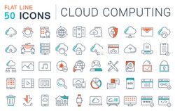 Set vector line icons in flat design with elements cloud computing for mobile concepts and web apps. Collection modern infographic logo and pictogram.