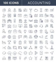 Set vector line icons in flat design accounting, finance and business with elements for mobile concepts and web apps. Collection modern infographic logo and pictogram.