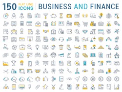 Set vector line icons in flat design business, finance and accounting with elements for mobile concepts and web apps. Collection modern infographic logo and pictogram.