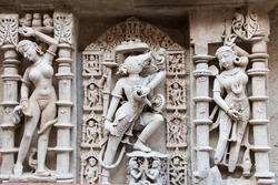 Rani ki vav step well world heritage site  beautiful attractive sculpture of Varaha and snake girl in the Patan town of Gujarat state of india