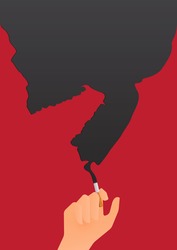 May 31st World No Tobacco Day banner design. Hand holding a cigarette and smoke turned into a skull to convey the dangers of smoking. Stop smoking poster for disease warning. No smoking sign. Vector.