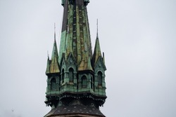 fragment of the octagonal spire on a tower of a neo-gothic church
