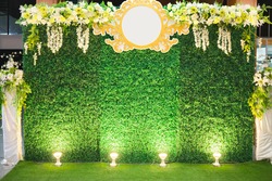 Luxury Indoors Wedding Stage Decorate. backdrop and blank background for input text and symbol
