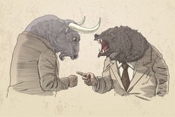 Bull and bear for trader, in sepia