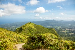 Mount Pelee green volcano hillside panorama, Martinique,  French overseas department