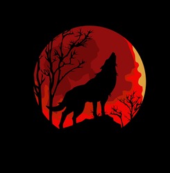 
Wolf Howling at the Moon in the Midnight Vector Illustration Stock Vector