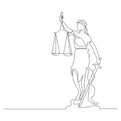continuous line drawing of lady justice blindfolded