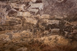 Bhimbetka Rock Shelters, Raisen, Madhya Pradesh, India. Declared a UNESCO World Heritage site in 2003, the shelters contain ancient rock art from the Upper Paleolithic to Medieval times.