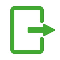 Login vector icon. Green door with right arrow vector. Evacuation icon. Door opening direction vector.