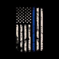 Illustration US Police Flag with distreesed, thin blue line flag