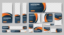 Modern banner design web template Set, Horizontal header web banner. Orange cover header background for website design, Social Media Cover ads banner, flyer, invitation card