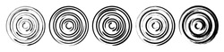 Set abstract spiral circle geometric shape. Grunge swirl concentric round background. Vortex pattern. Flat brush line design element. Vector illustration.