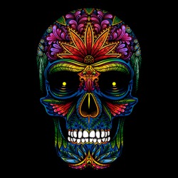 Vector Color Tattoo Skull on Black Background