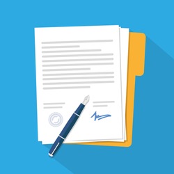 Contract icon agreement pen on desk flat business illustration vector