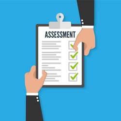 Holding clipboard checklist with assessment flat icon