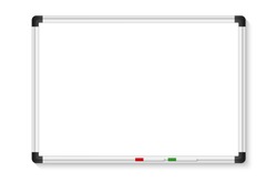 Empty white marker board on transparent background. Realistic office Whiteboard. Vector illustration