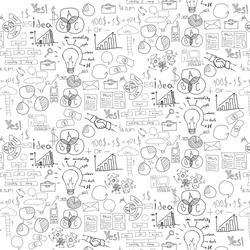 Hand drawn vector illustration of business strategy, brainstorming and website development doodles elements. Isolated on white background.