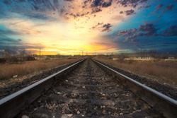 old railway in the sunset