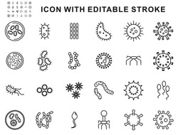 Set of Bacteria  Icons design.Virus,Bacteria, Petri Dish and more. Editable Stroke. Eps10