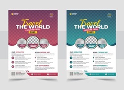 Travel Vacation Tour Agency Flyer Template Design. Holiday, Summer travel and tourism flyer or poster template design. Travel Flyer template design. Summer party flyer design