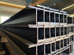 steel h-beam, selective focus, Raw materials used in building construction.