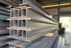 Metal profile beam Steel in packs at the warehouse of metal products, thailand