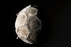 Old and vinatage soccer ball dark and Mysterious on white background.