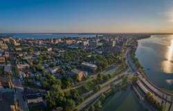 Aerial drone pictures of downtown Madison Wisconsin