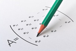 Pencil and general form of a matrix on bright background