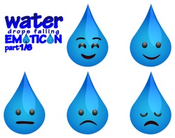 water drops falling emoticons with several expressions part 1 (Happy, Smile, Speechless or Neutral,Slightly sad, Disappointed)