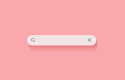 3D search bar. Browser button for website and UI design. Search form template. Vector illustration on soft pink background.