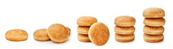 Set of Hamburger buns with sesame isolated on white background. Packaging. Mock up for design.
