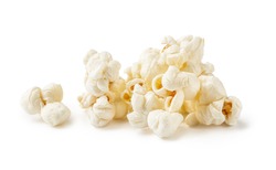 Heap of salted popcorn, isolated on white background
