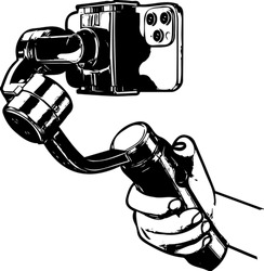 Silhouette of hand holding mobile gimbal handle, Camera Handheld Hand Grip Stabilizer Handle Mount vector drawing