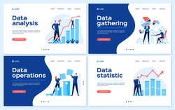Data analysis landing page. Statistical analyst team, business growth strategy, statistics concept. Data research web page template vector set. Financial management with team of employees