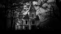 Haunted house with dark scary horror atmosphere Black and White Photography