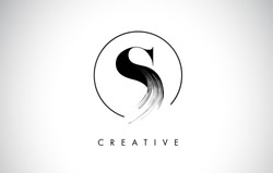 S Brush Stroke Letter Logo Design. Black Paint Logo Leters Icon with Elegant Circle Vector Design.