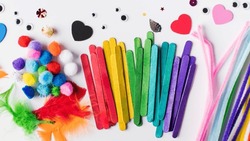 A set of various and colorful materials for children's crafts. Children's craft, artistic development of children