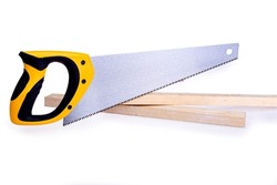 Wood hacksaw carpentry and locksmith tool, a type of hand saw for sawing wood, isolated on a white background.