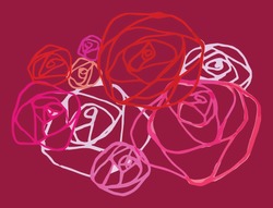 nine roses line watercolor art
