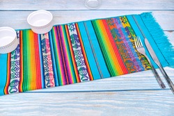 Peruvian food tablecloth, table served to eat, selective focus, traditional food concept