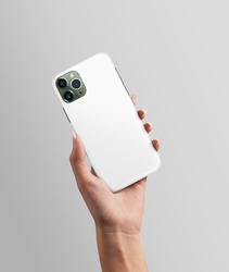 Woman hand holding Phone with plastic case mockup