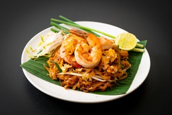 Pad Thai - stir-fried rice noodles with shrimp - Thai food style