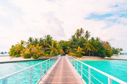 Beautiful tropical Maldives resort hotel and island with beach and sea  - boost up color processing style
