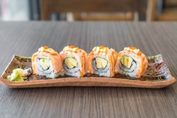 grilled salmon sushi roll - japanese food