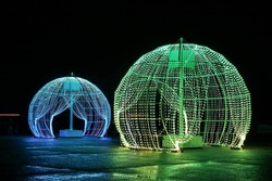 Two illuminated dome shapes objects Blackpool Illuminations, Lancashire