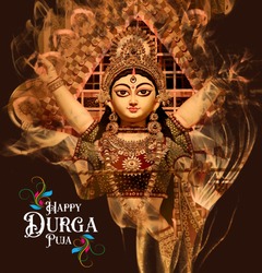 Goddess Durga Face in Happy Durga Puja Subh Navratri Maa background