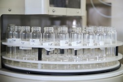 Samples at a total organic carbon (TOC) analyzer autosampler.