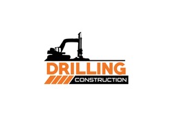 Contractor, trench digger and drilling rig logo design inspiration Heavy equipment logo vector for construction company. Creative excavator illustration for logo.