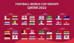FIFA World Cup. World Cup 2022. Match schedule template. Football results table, flags of world countries. Vector illustration